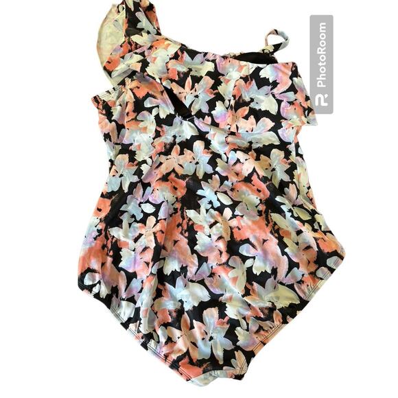 Time And Tru Bathing Suit 1X Multicolor Floral One Piece Women's Summer Beach - Picture 2 of 10